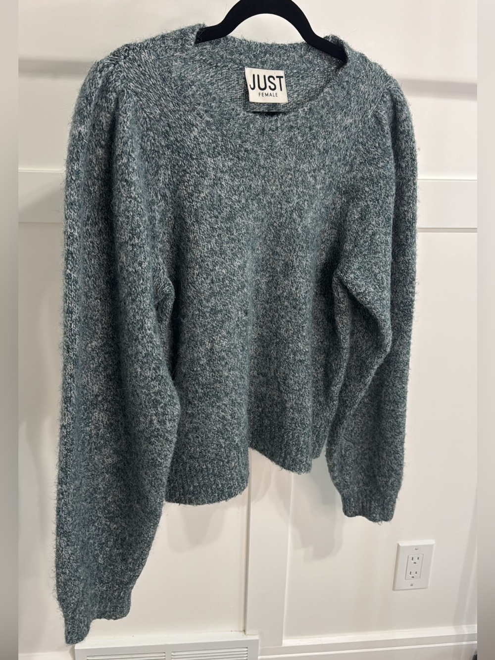 Just Female Heather Teal Crewneck Sweater - Soft Textured Cozy Knit Alpaca Wool